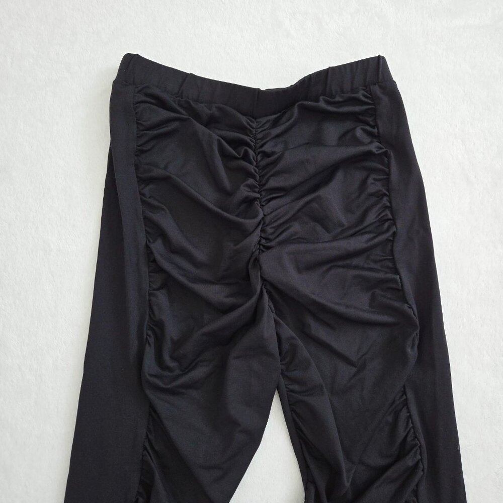 Zara Black Ruched Leggings Medium Subversive Cyber Y2K Goth Grunge High Rise - Picture 2 of 10